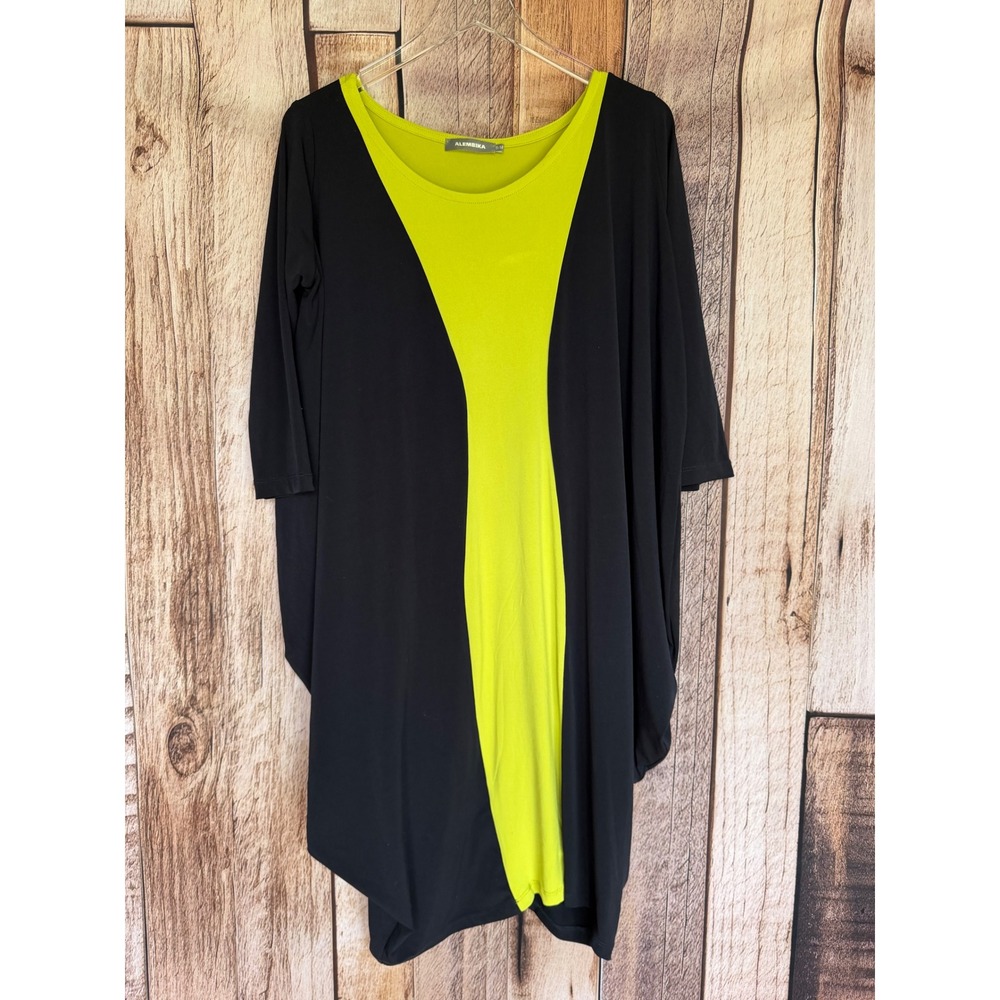 Alembika Colorblock Tunic Dress Avant Garde Lagenlook Black Neon Minimalist S/M